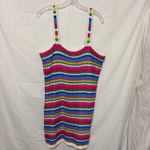 Gap NWT 100% cotton crochet mini dress with rainbow stripes.